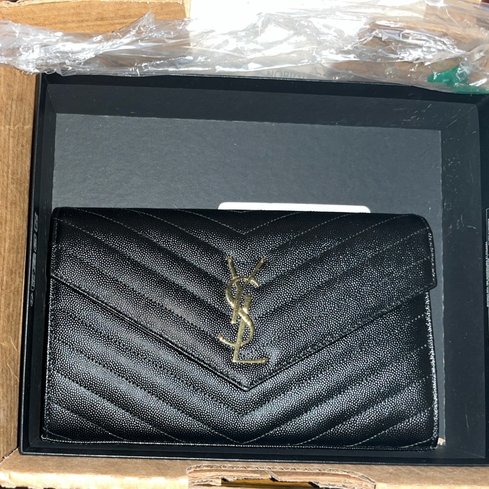 Saint Laurent Cassandre Matelassé Leather Wallet on a Chain